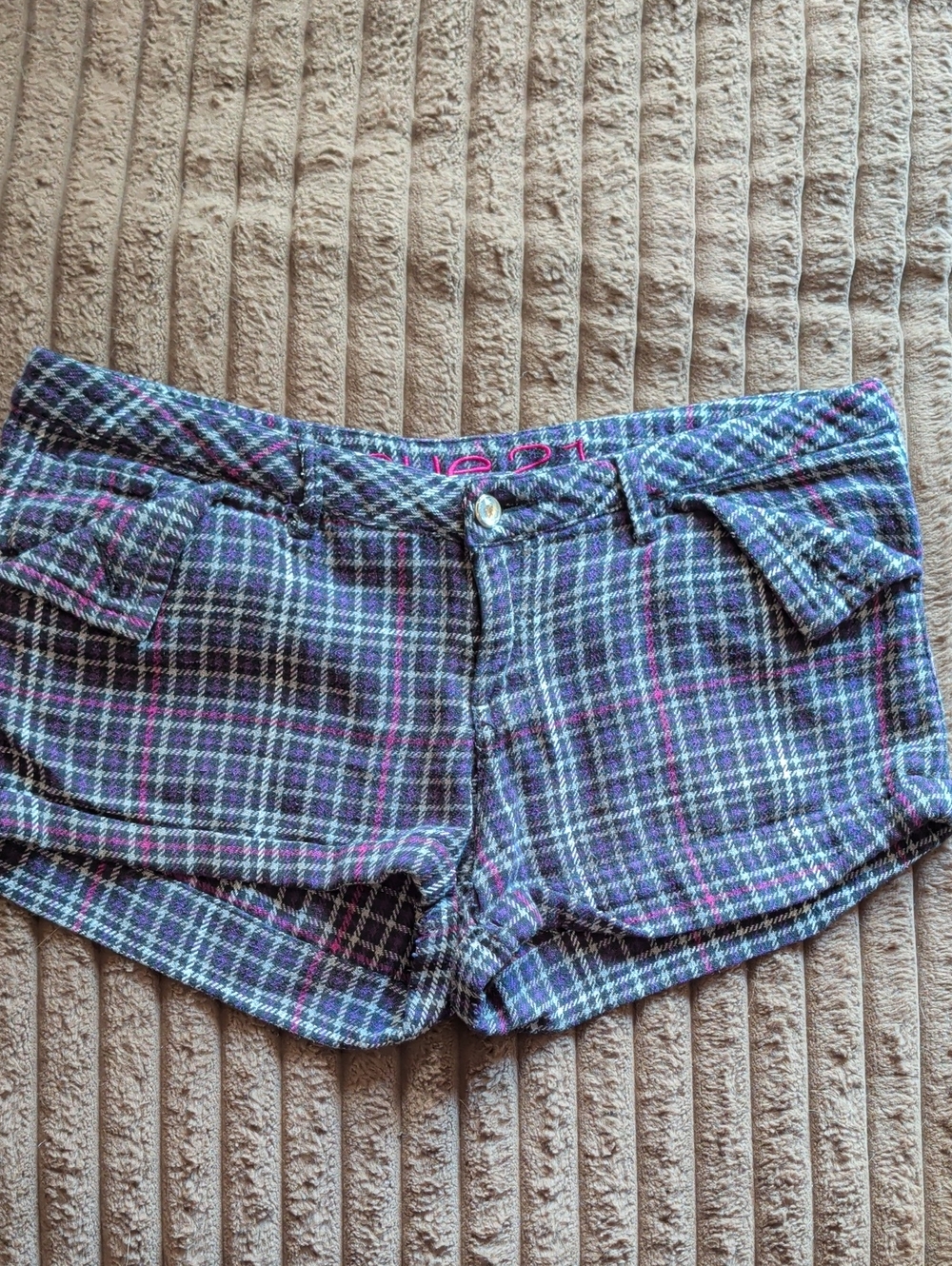 Rue21 Purple Plaid High-Rise Shorts